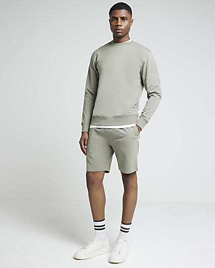 Khaki Slim Fit Jersey Shorts