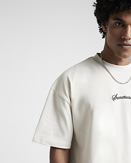 Stone oversized fit embroidery detail t-shirt