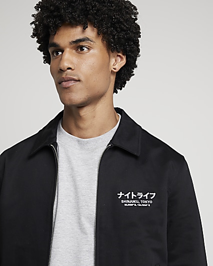 Black regular fit harrington jacket