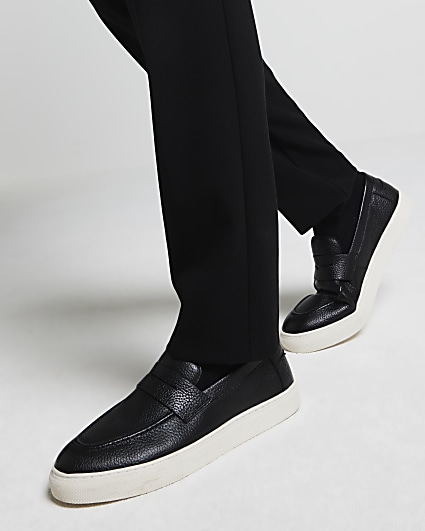 Black leather slip on loafers