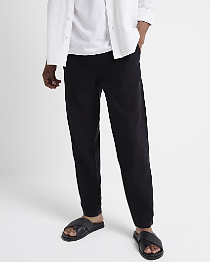 Black tapered fit pull on trousers
