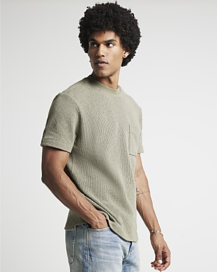 Green regular fit crochet pocket t-shirt