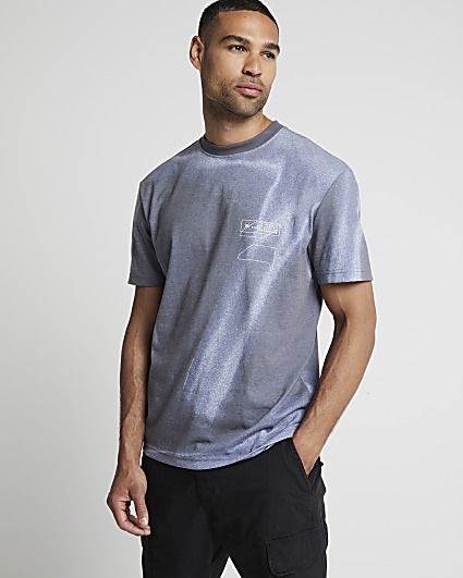 Blue regular fit abstract print t-shirt