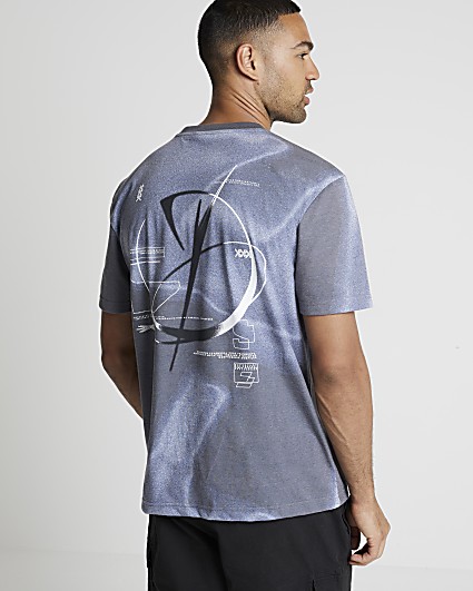 Blue regular fit abstract print t-shirt