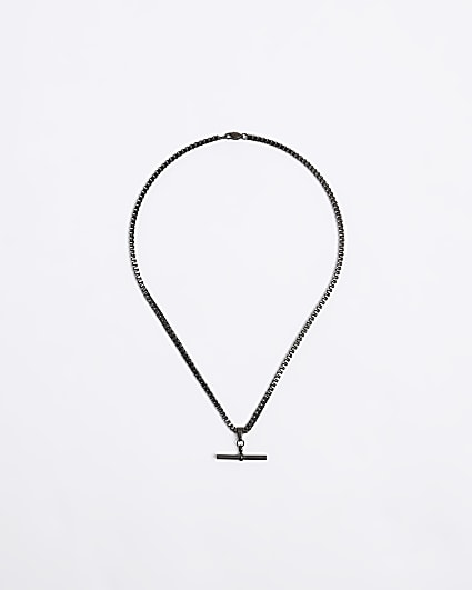 Black stainless steel T-bar Necklace