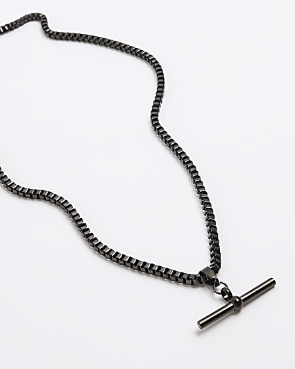 Black stainless steel T-bar Necklace
