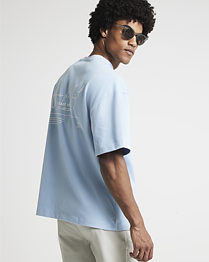 Blue oversized fit script graphic t-shirt