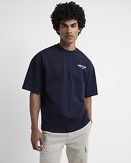 Navy oversized fit graphic print t-shirt