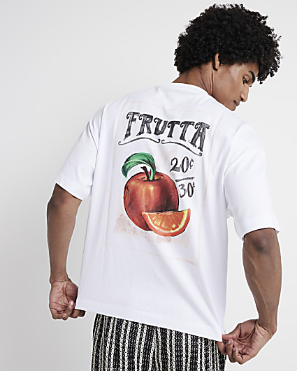 White oversized fit fruit graphic t-shirt