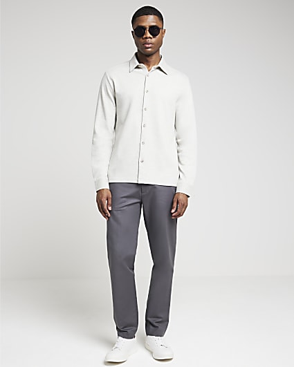 Grey Slim Fit Long Sleeve Jersey Shirt