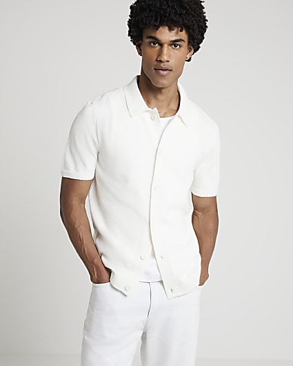 White slim fit boucle knitted shirt