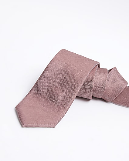 Pink herringbone tie