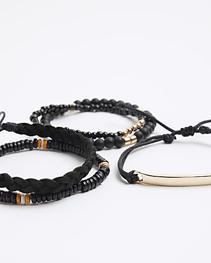 5PK black beaded bracelets
