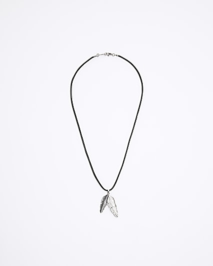 Silver Colour Feather Pendant Necklace