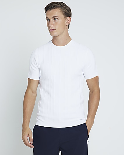 White muscle fit herringbone t-shirt