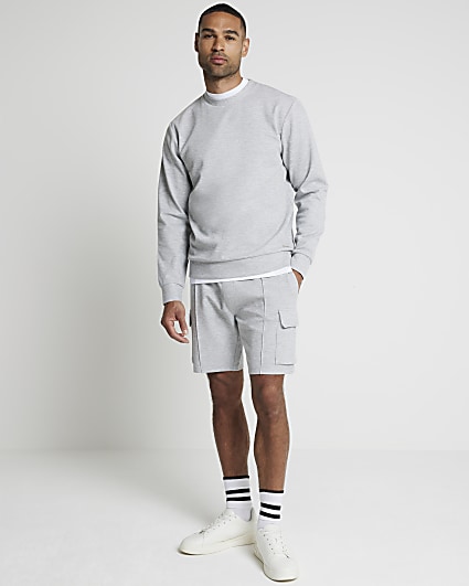Grey slim fit textured smart sweatshirt