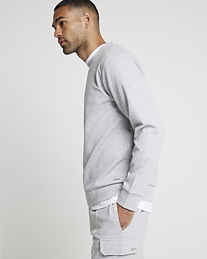 Grey slim fit textured smart sweatshirt