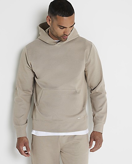 Stone slim fit textured smart hoodie