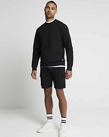 Black slim fit textured smart sweatshirt