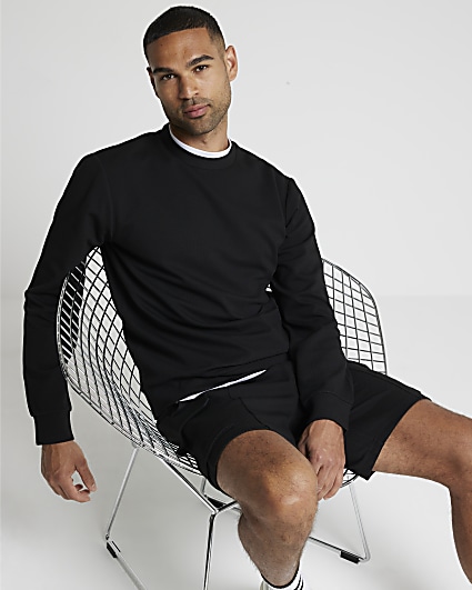 Black slim fit textured smart sweatshirt