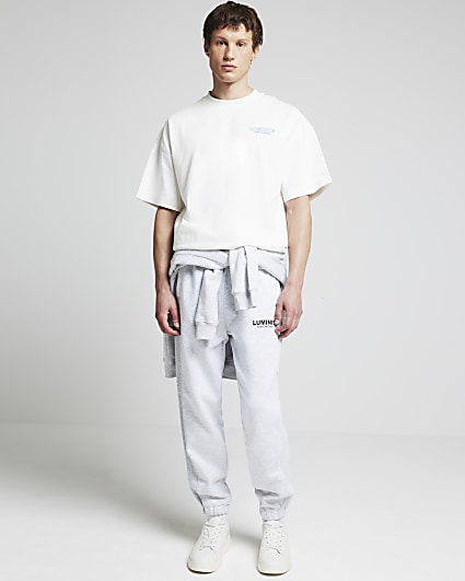 White oversized fit embossed print t-shirt