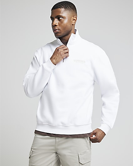 White regular fit graphic funnel sweatshirt