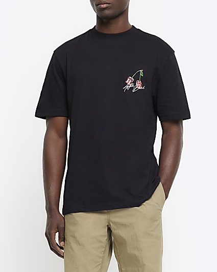 Black Regular Fit Dice T-Shirt