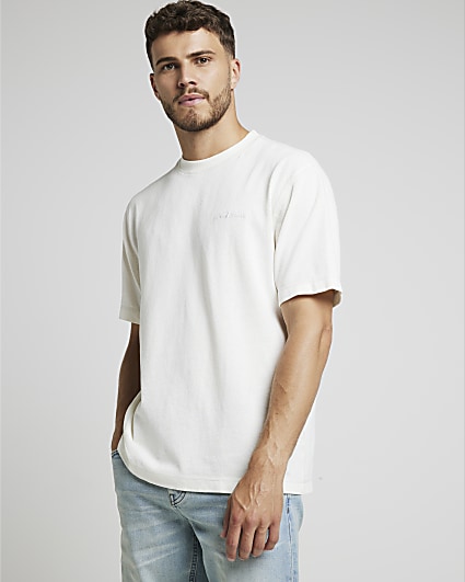 White regular textured embroidered t-shirt