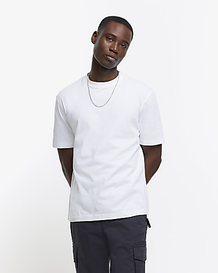 4PK white regular fit plain t-shirt