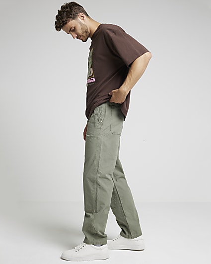 Green regular fit workwear trousers