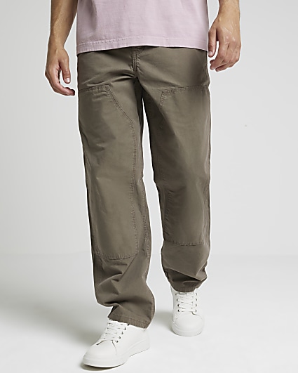 Brown regular fit workwear trousers
