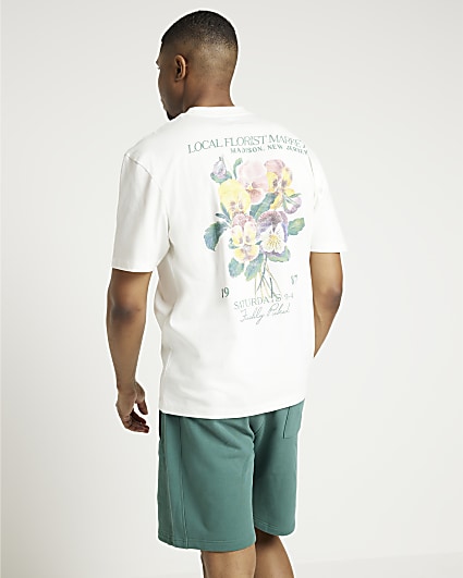 Ecru regular fit floral graphic t-shirt