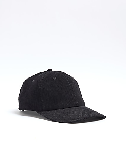 Black corduroy flat peak cap