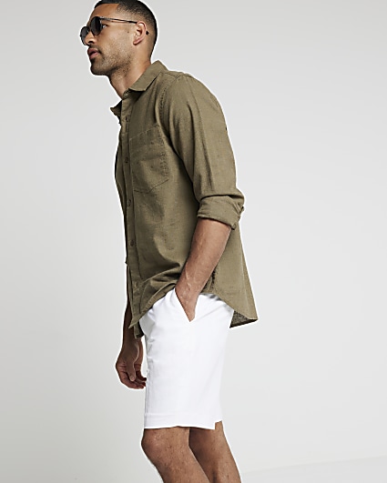White slim fit linen blend shorts