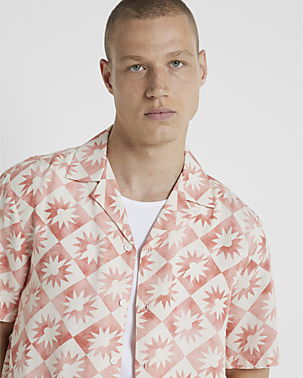 Coral regular fit sun graphic revere shirt