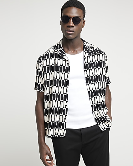 Black regular fit monochrome geometric shirt