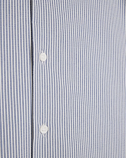 Blue regular fit stripe seersucker shirt