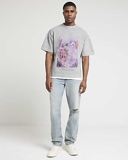 Washed grey oversized fit graphic t-shirt