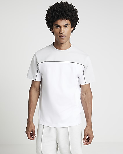 White regular fit colour block piping t-shirt