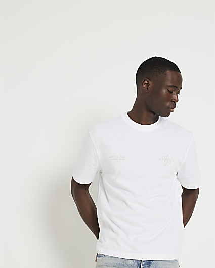 White regular fit circle graphic t-shirt