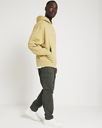 Yellow regular fit washed graphic hoodie