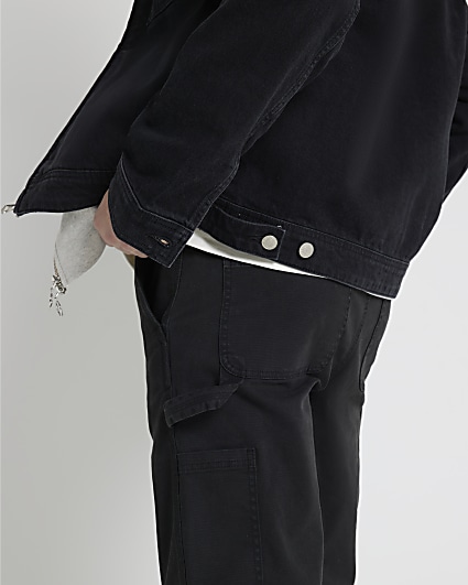 Black regular fit carpenter trousers