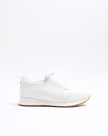 White plain lace up trainers