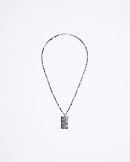 Silver colour textured tag necklace