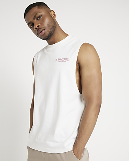 White regular fit graphic print vest top