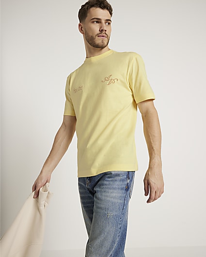 Yellow regular fit graphic print t-shirt