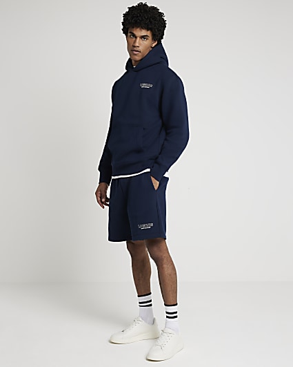 Navy regular fit graphic print hoodie