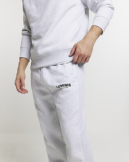 Grey regular fit graphic cuffed joggers