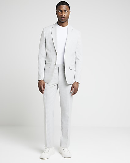 Grey Slim Fit Gingham Suit Trouser