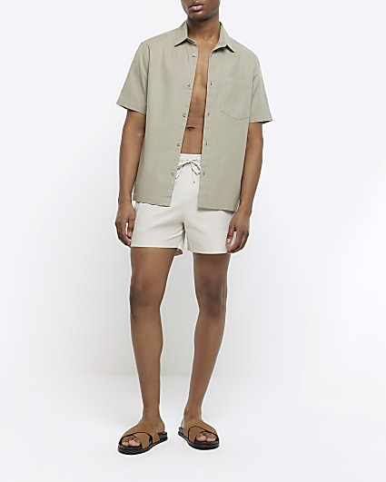 Khaki Textured Beach Shorts